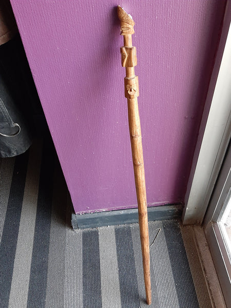 Wooden Walking Stick with Carved Handle